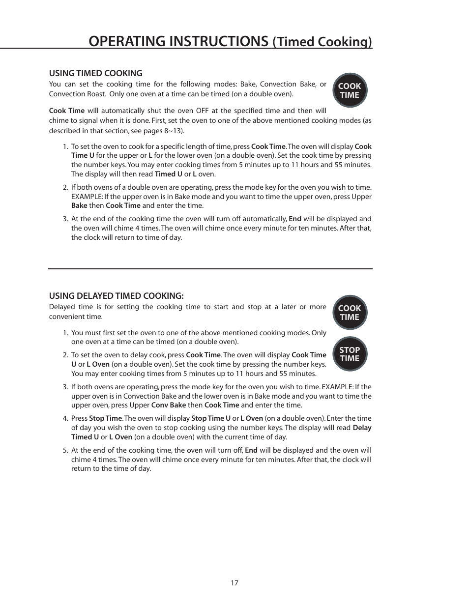 Operating instructions, Timed cooking) | DCS WOS-227 User Manual | Page 17 / 26