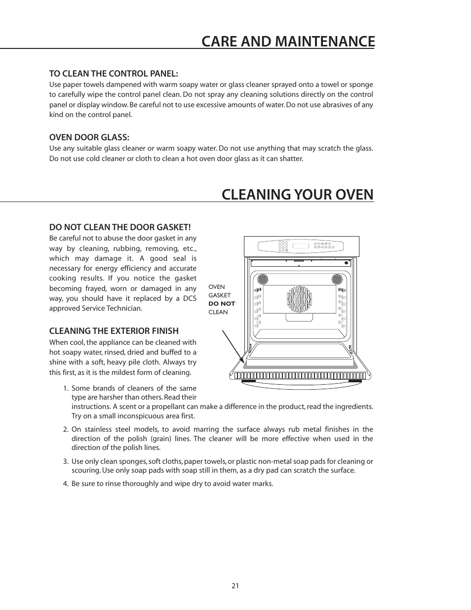 Care and maintenance, Cleaning your oven | DCS WOS-227 User Manual | Page 21 / 26