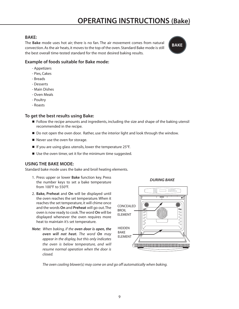 Operating instructions, Bake) | DCS WOS-227 User Manual | Page 9 / 26