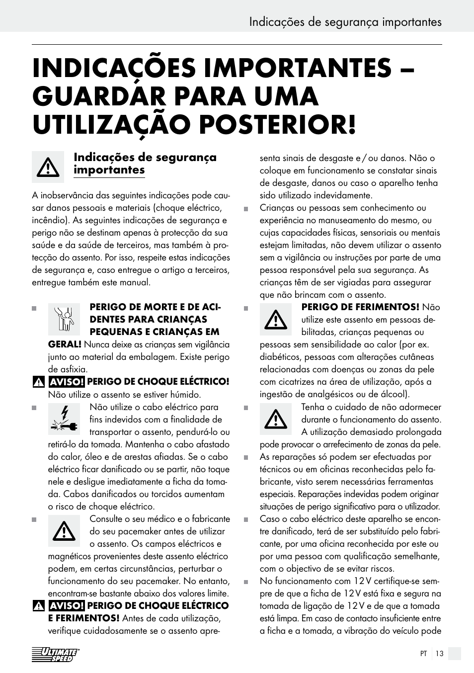 Introdução indicações de segurança importantes | Ultimate Speed USB 12 A1 User Manual | Page 13 / 30