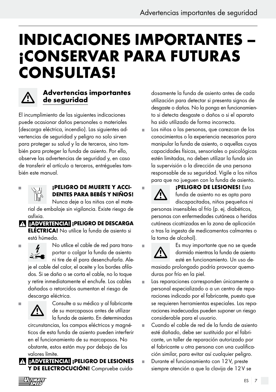 Advertencias importantes de seguridad introducción | Ultimate Speed USB 12 A1 User Manual | Page 7 / 30