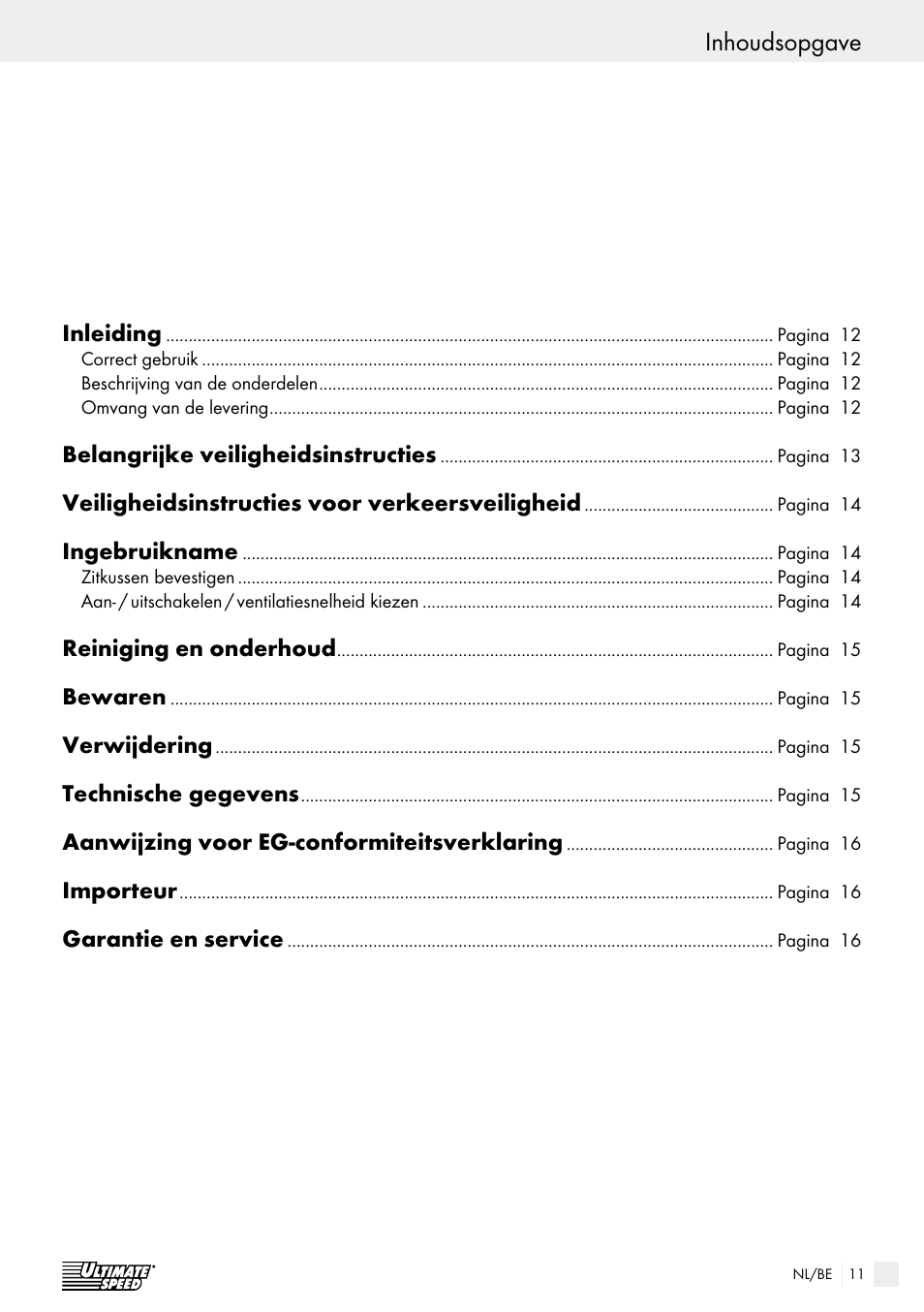 Inhoudsopgave | Ultimate Speed USB 12 A1 User Manual | Page 11 / 31