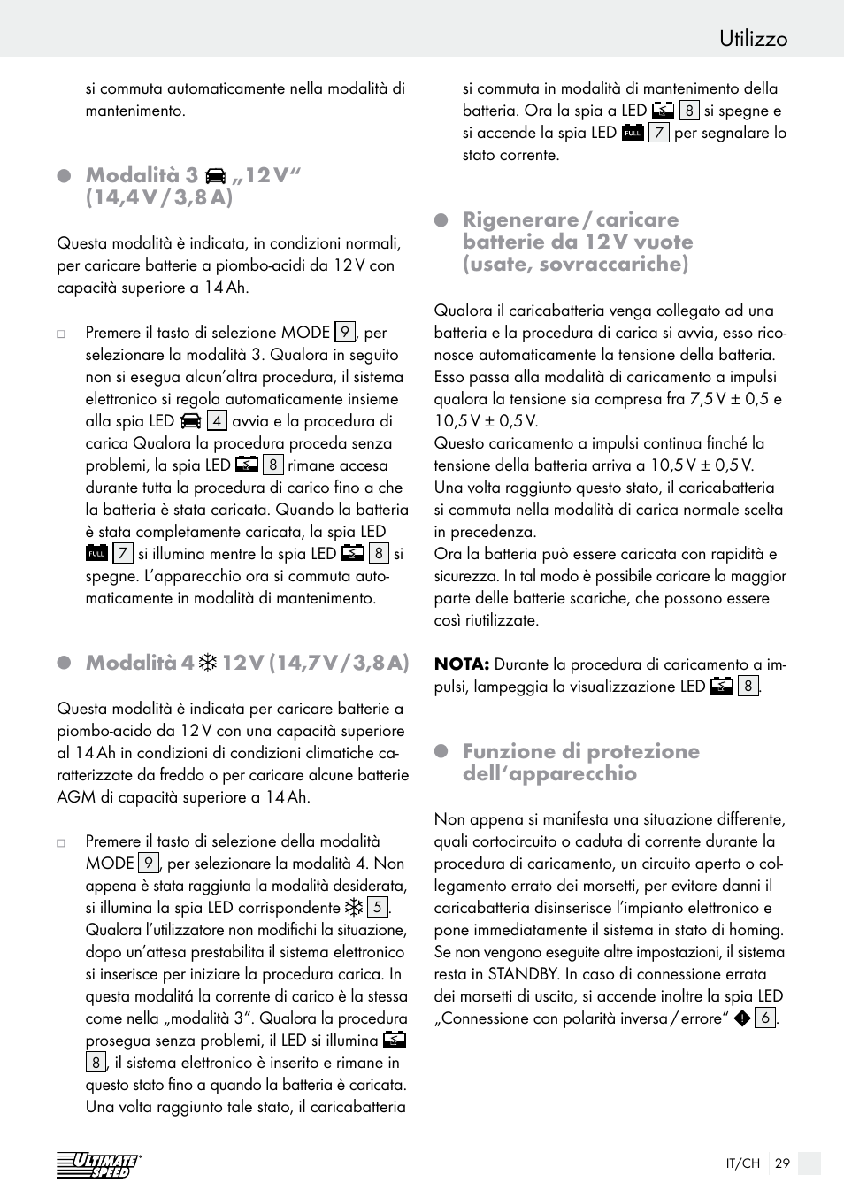 Utilizzo, Modalità 3, Funzione di protezione dell‘apparecchio | Ultimate Speed ULG 3.8 A1 User Manual | Page 29 / 49