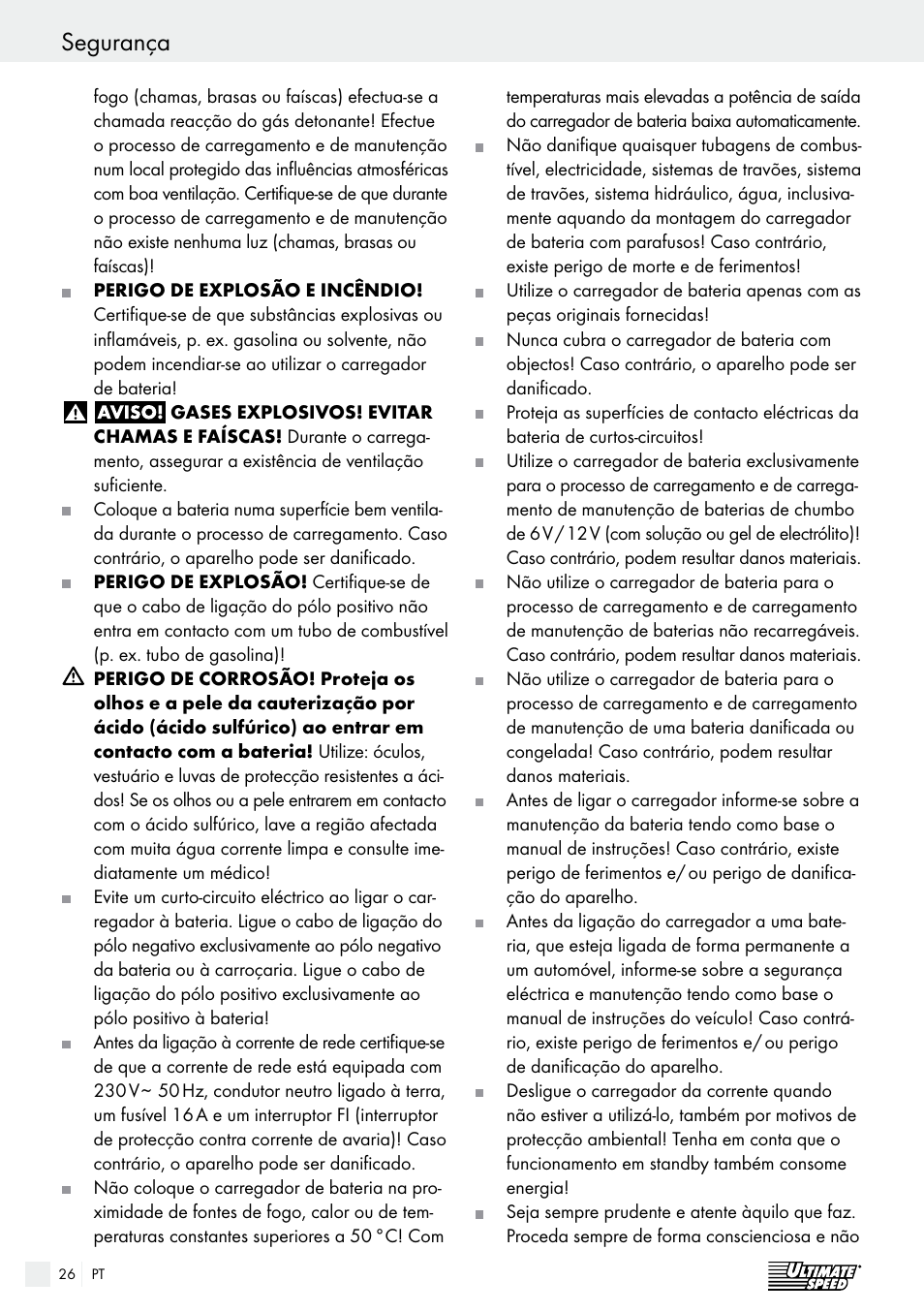 Segurança, Segurança / utilização | Ultimate Speed ULG 3.8 A1 User Manual | Page 26 / 47
