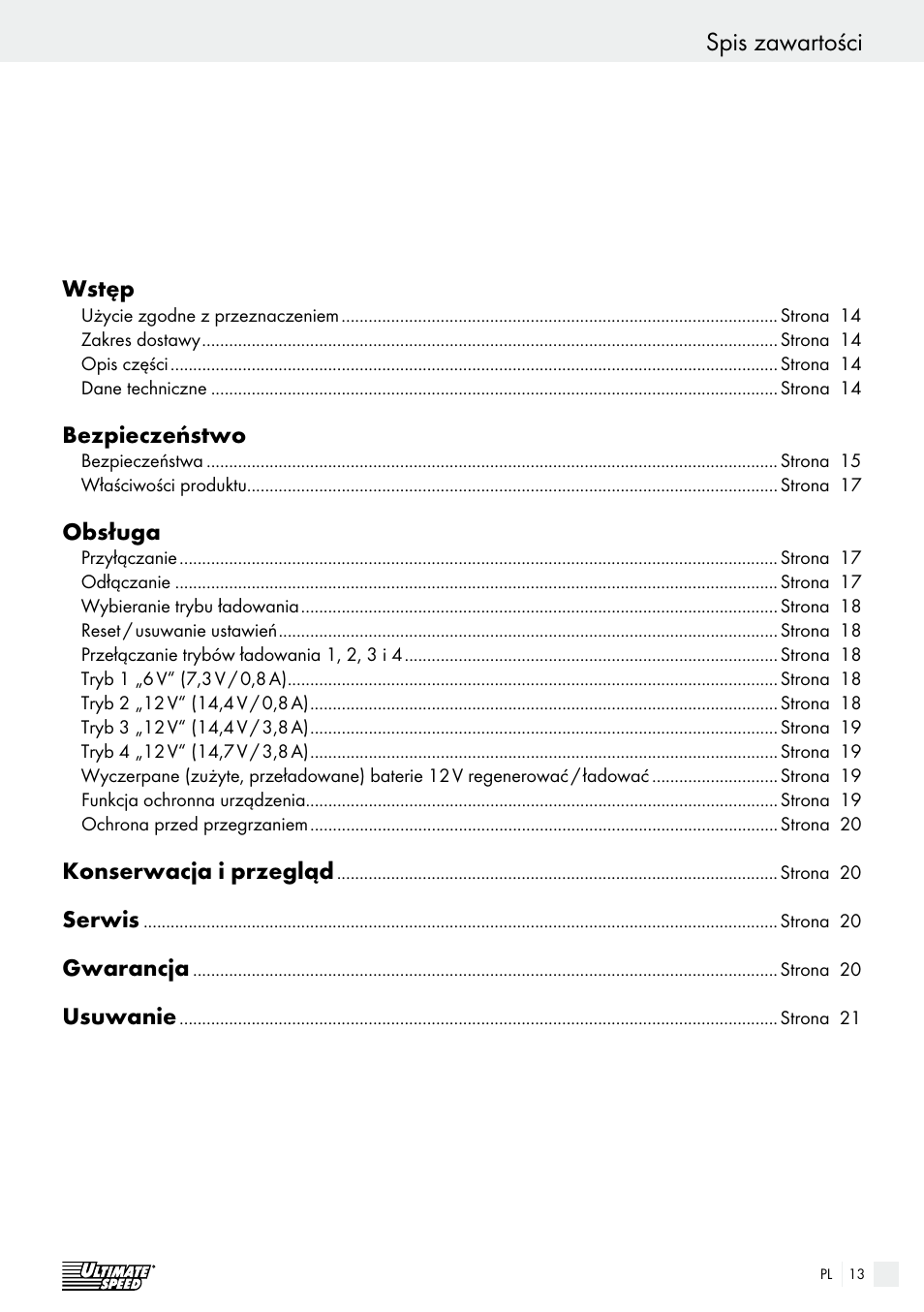 Warranty / disposal spis zawartości | Ultimate Speed ULG 3.8 A1 User Manual | Page 13 / 65