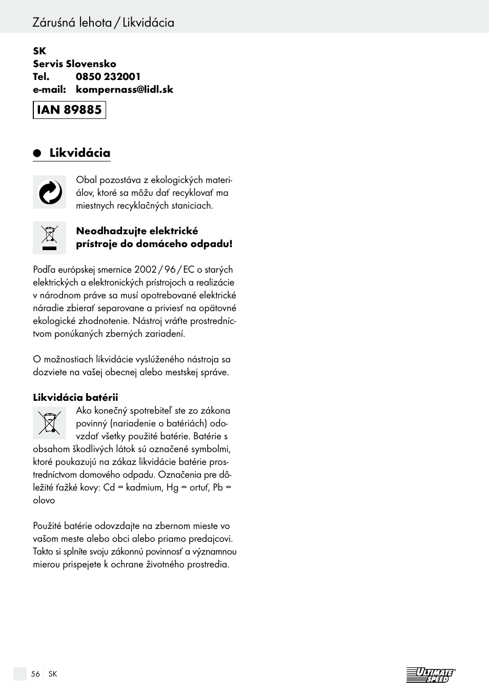 Ultimate Speed ULG 3.8 A1 User Manual | Page 56 / 65