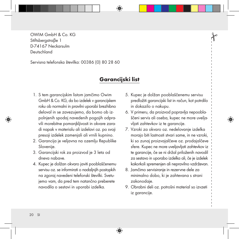 Garancijski list | Ultimate Speed Z31391 User Manual | Page 20 / 34