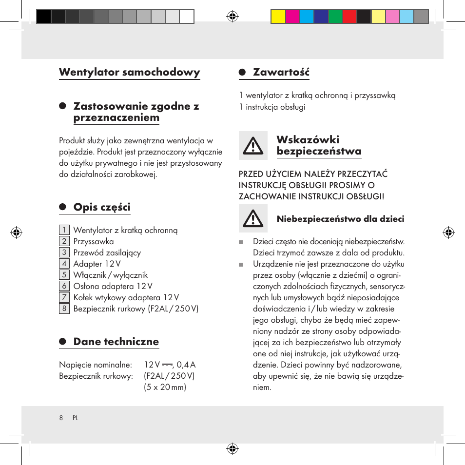 Opis części, Dane techniczne, Zawartość | Wskazówki bezpieczeństwa | Ultimate Speed Z31391 User Manual | Page 8 / 34