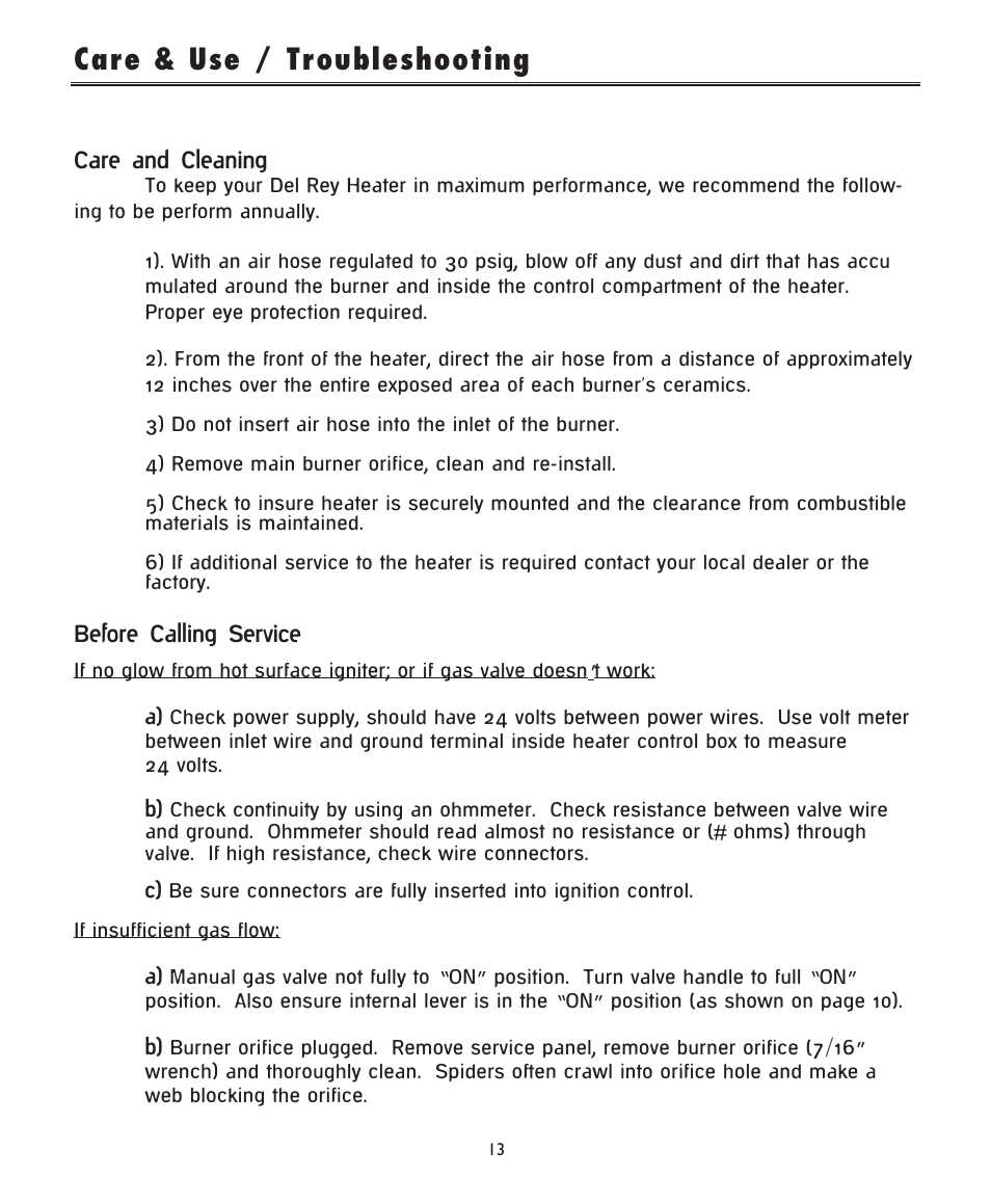 Care & use / troubleshooting | DCS -DRH48N User Manual | Page 14 / 22