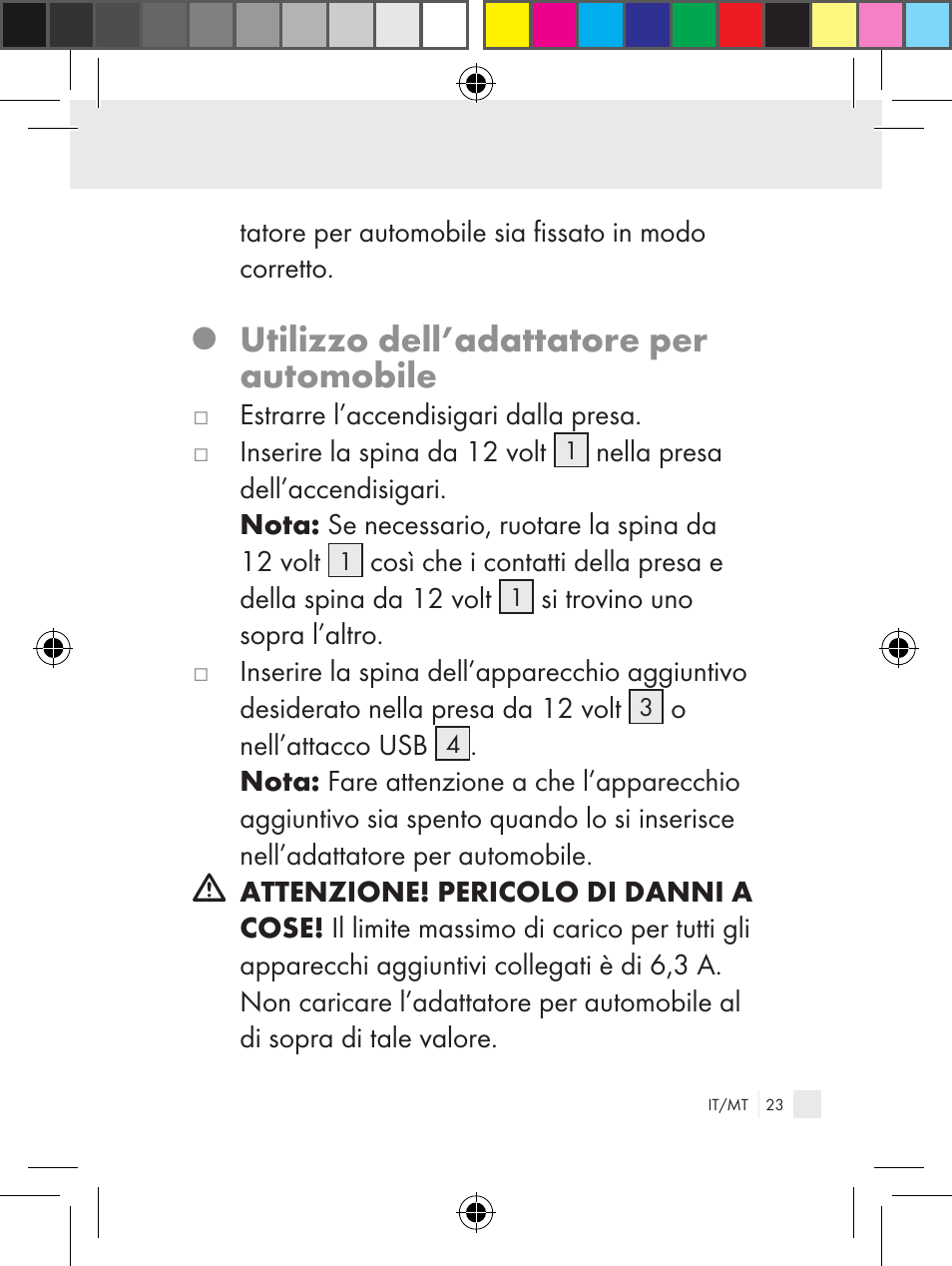 Utilizzo dell’adattatore per automobile | Ultimate Speed Z31381 User Manual | Page 23 / 58