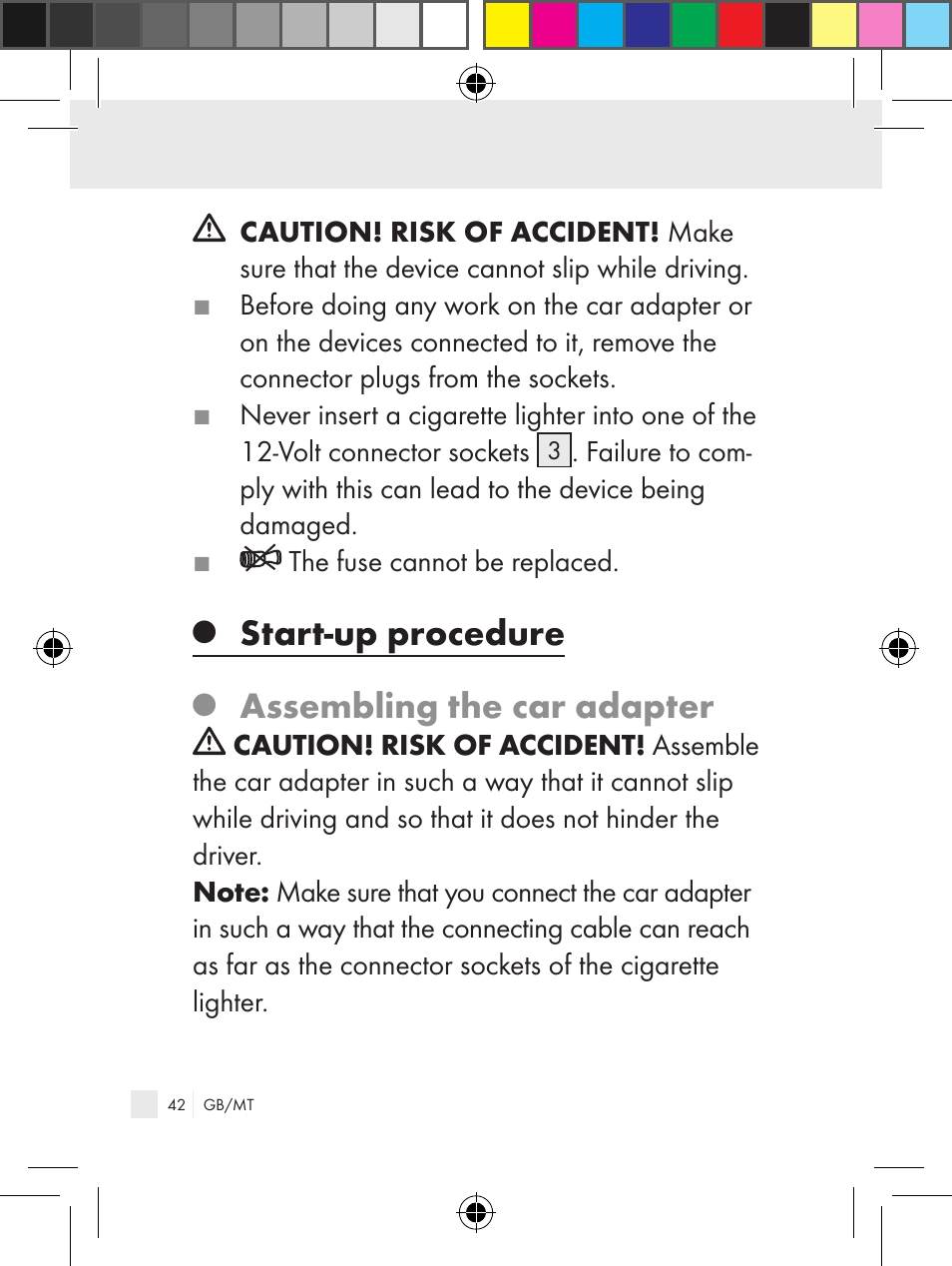 Start-up procedure, Assembling the car adapter | Ultimate Speed Z31381 User Manual | Page 42 / 58