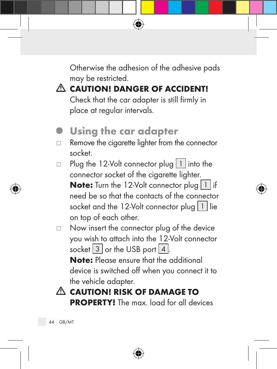 Using the car adapter | Ultimate Speed Z31381 User Manual | Page 44 / 58