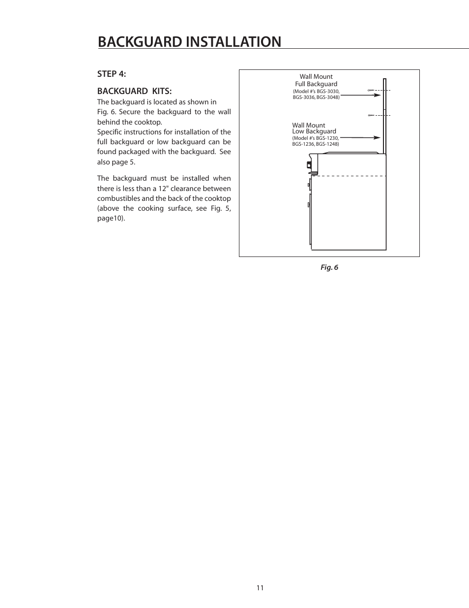 Backguard installation | DCS CS-364GL User Manual | Page 12 / 26