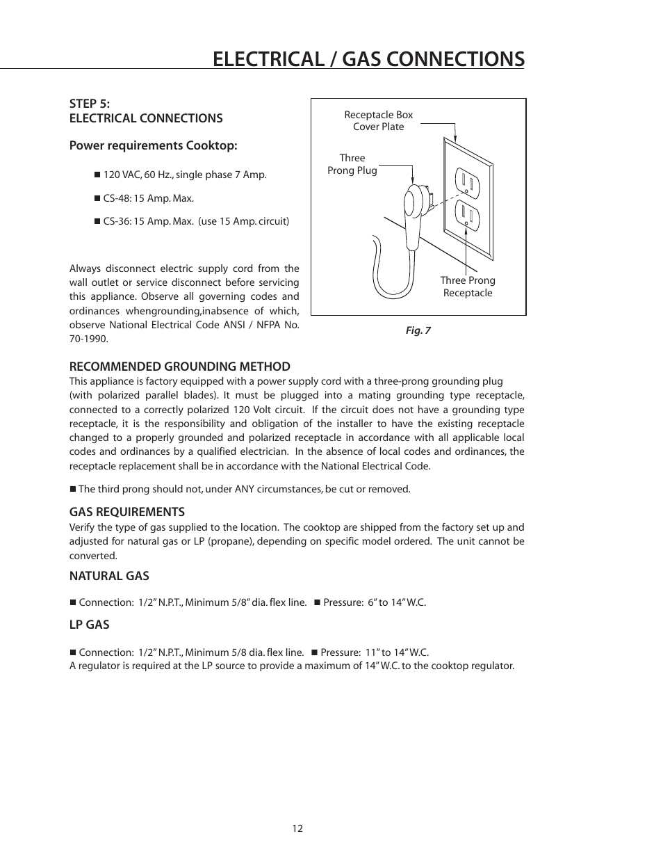 Electrical / gas connections | DCS CS-364GL User Manual | Page 13 / 26