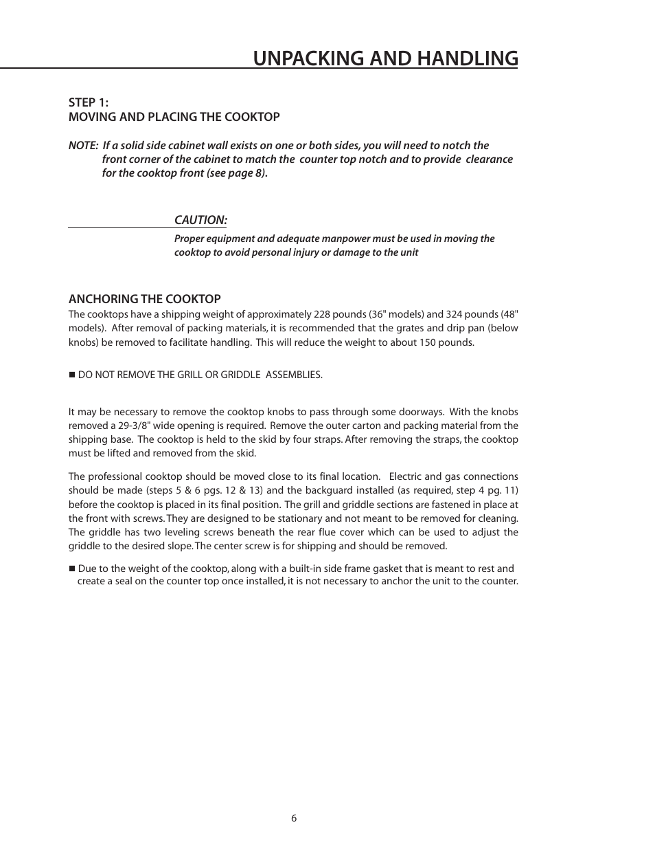 Unpacking and handling | DCS CS-364GL User Manual | Page 7 / 26