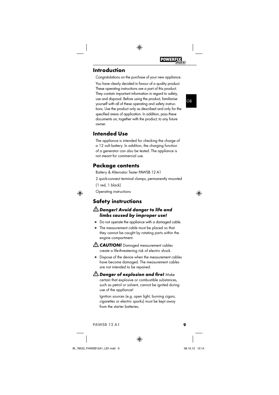 Introduction, Intended use, Package contents | Safety instructions | Ultimate Speed PAWSB 12 A1 User Manual | Page 11 / 15