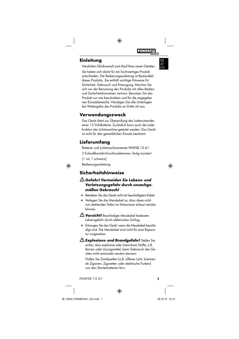 Einleitung, Verwendungszweck, Lieferumfang | Sicherheitshinweise | Ultimate Speed PAWSB 12 A1 User Manual | Page 3 / 15