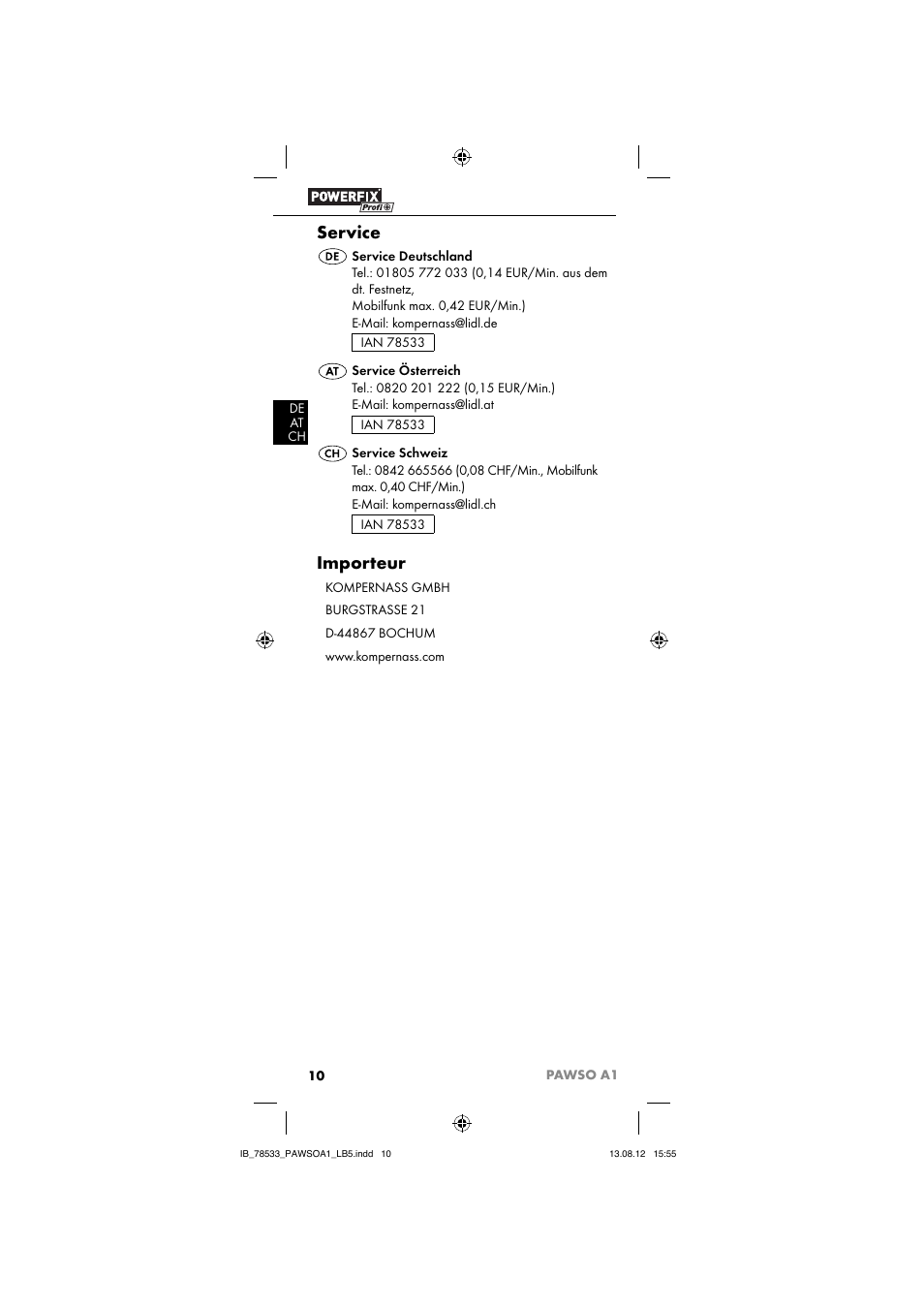 Service, Importeur | Ultimate Speed PAWSO A1 User Manual | Page 12 / 13