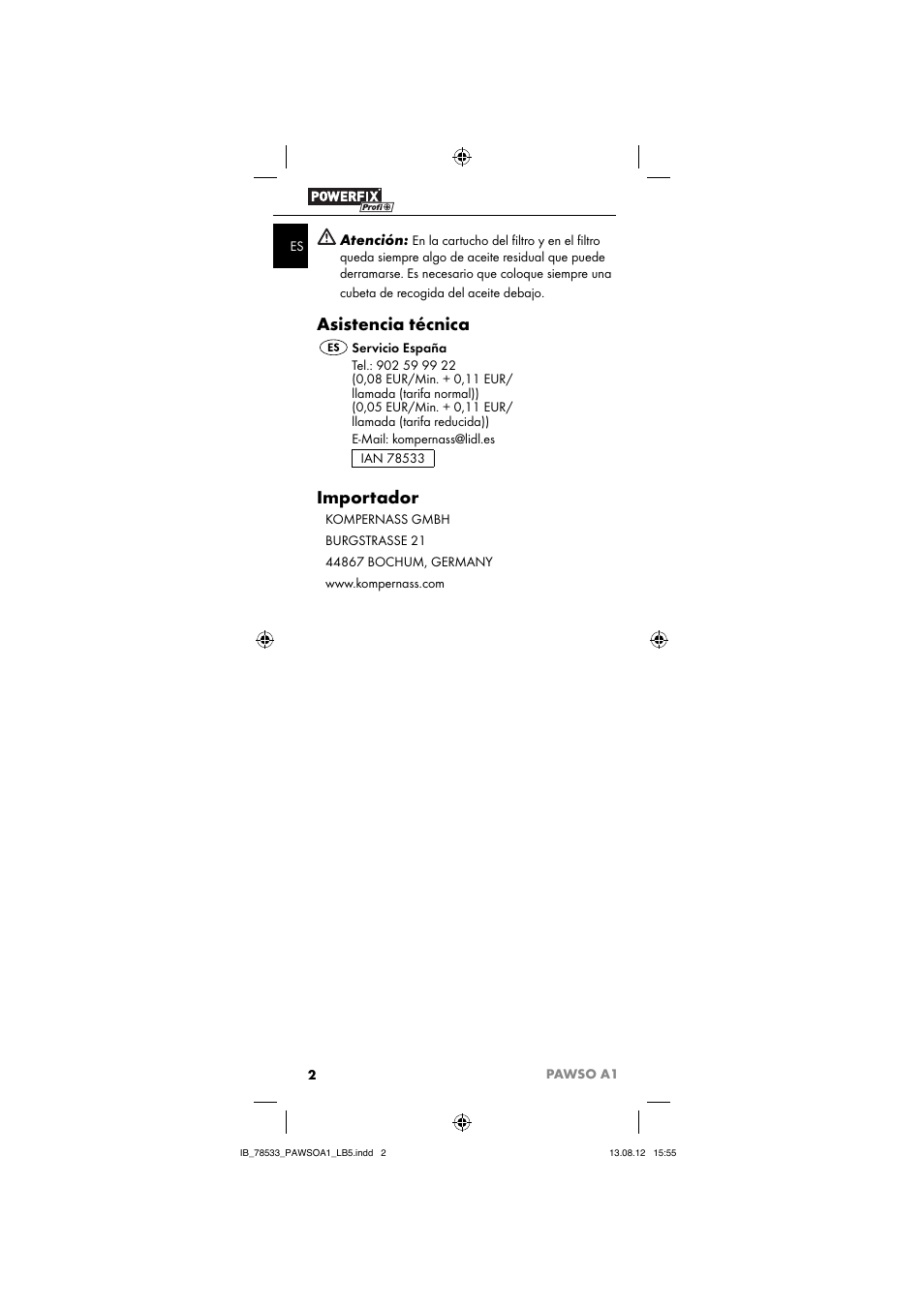 Asistencia técnica, Importador, Atención | Ultimate Speed PAWSO A1 User Manual | Page 4 / 13