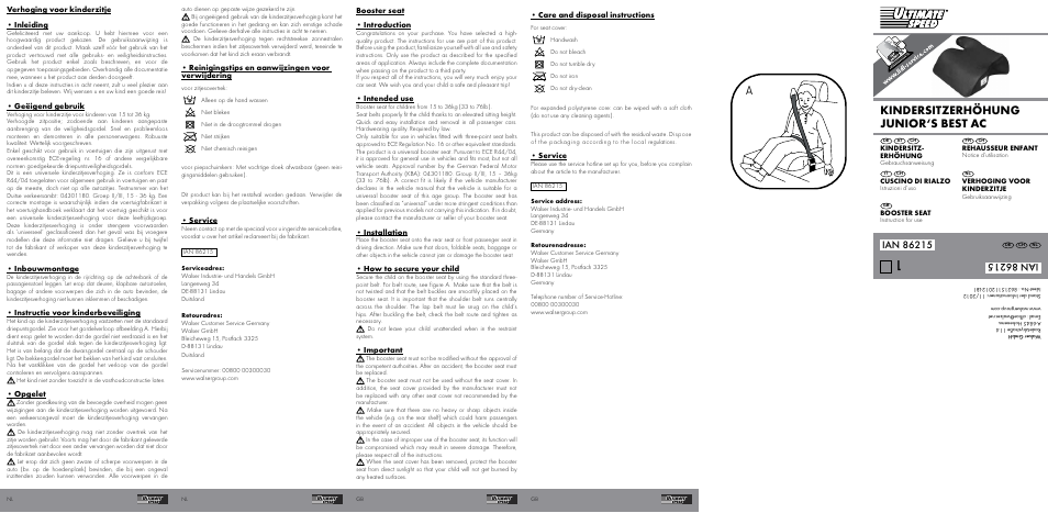 Kindersitzerhöhung junior‘s best ac | Ultimate Speed JUNIOR'S BEST AC BOOSTER SEAT User Manual | Page 2 / 2