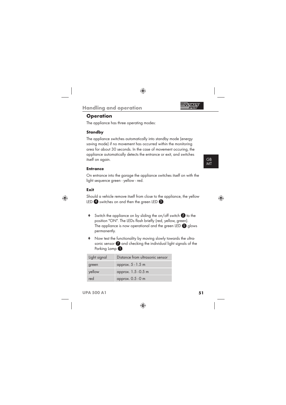 Handling and operation, Operation | Ultimate Speed UPA 500 A1 User Manual | Page 53 / 58
