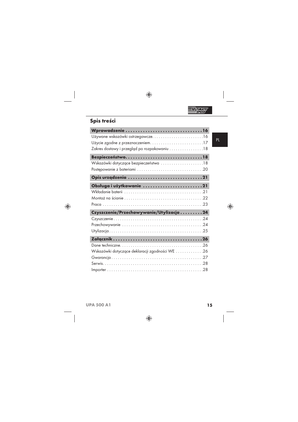 Ultimate Speed UPA 500 A1 User Manual | Page 17 / 86