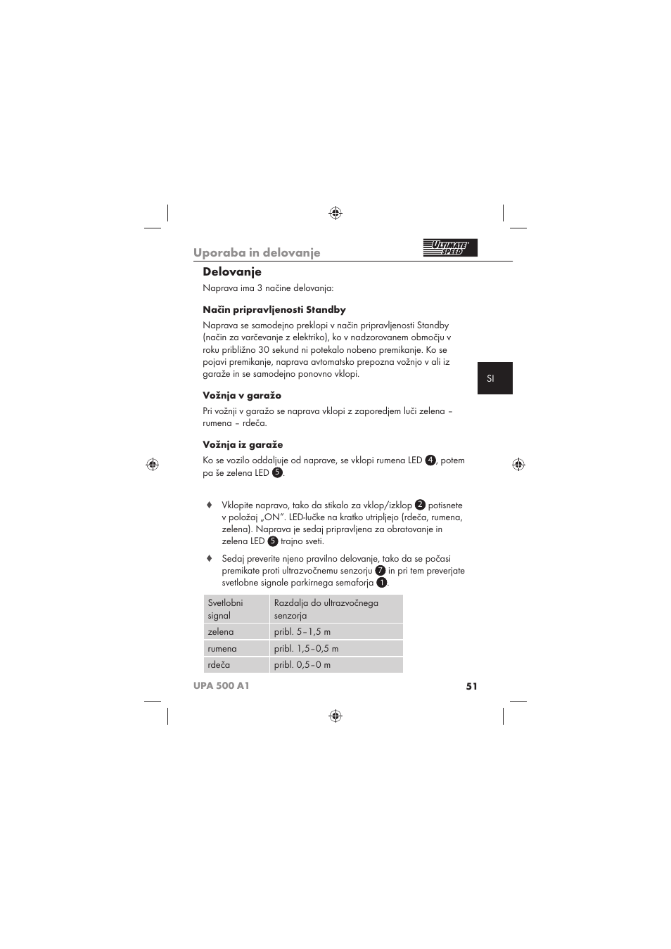 Uporaba in delovanje, Delovanje | Ultimate Speed UPA 500 A1 User Manual | Page 53 / 86