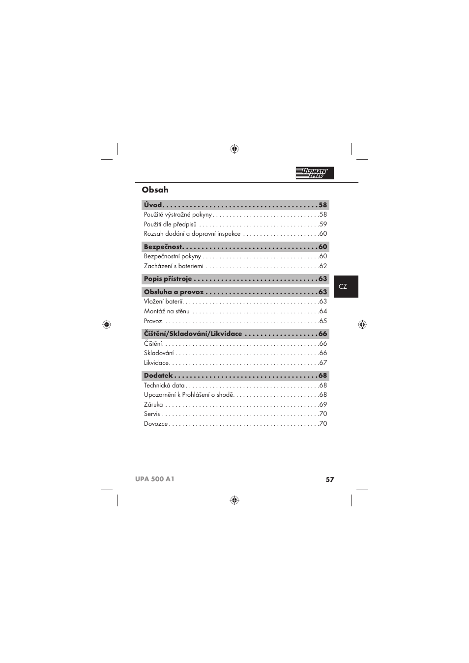 Ultimate Speed UPA 500 A1 User Manual | Page 59 / 86