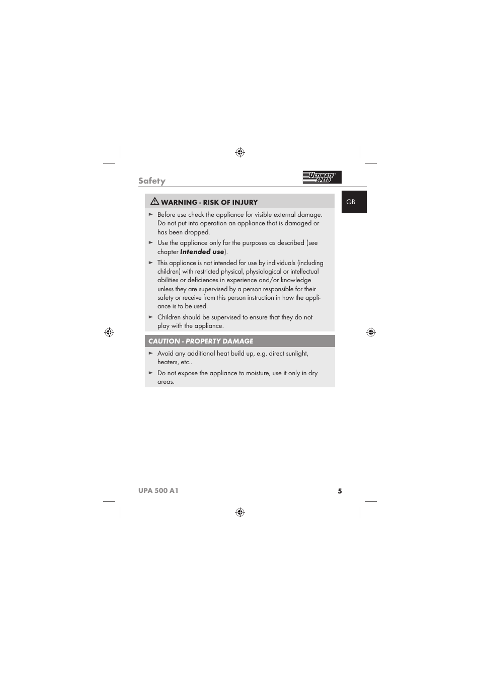 Safety | Ultimate Speed UPA 500 A1 User Manual | Page 7 / 86