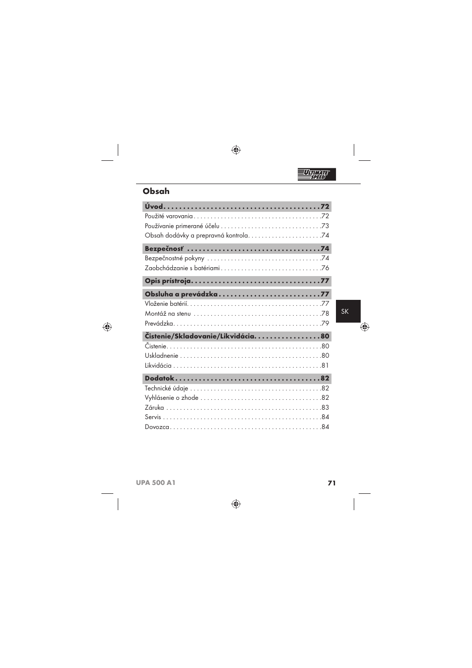 Ultimate Speed UPA 500 A1 User Manual | Page 73 / 86