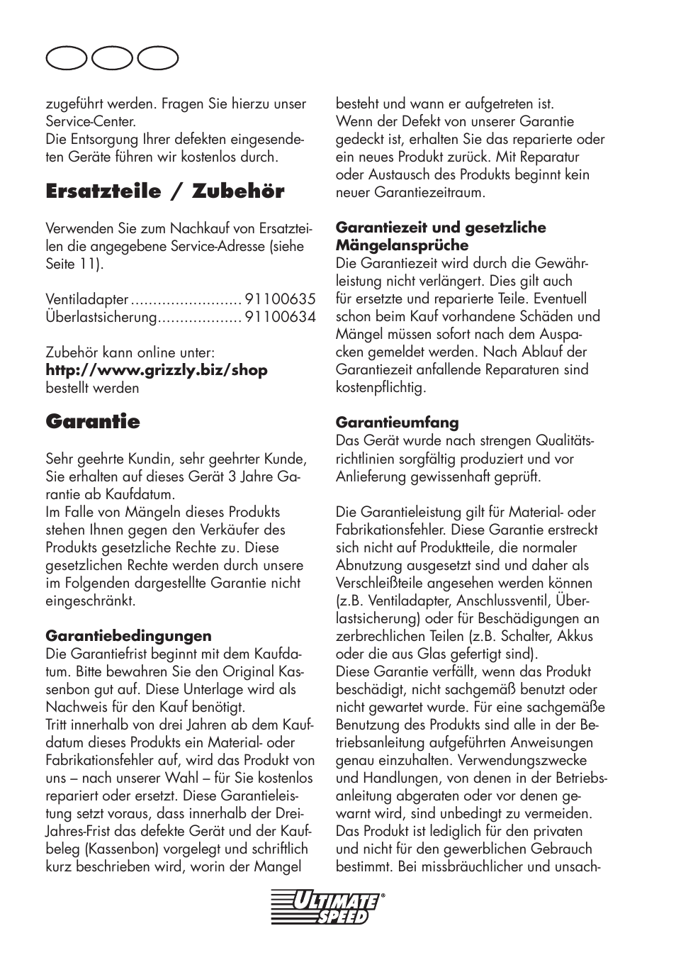 Ersatzteile / zubehör, Garantie, De at ch | Ultimate Speed UMK 10 A1 User Manual | Page 10 / 50