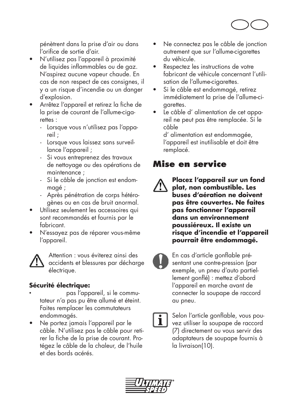 Mise en service, Fr ch | Ultimate Speed UMK 10 A1 User Manual | Page 15 / 50