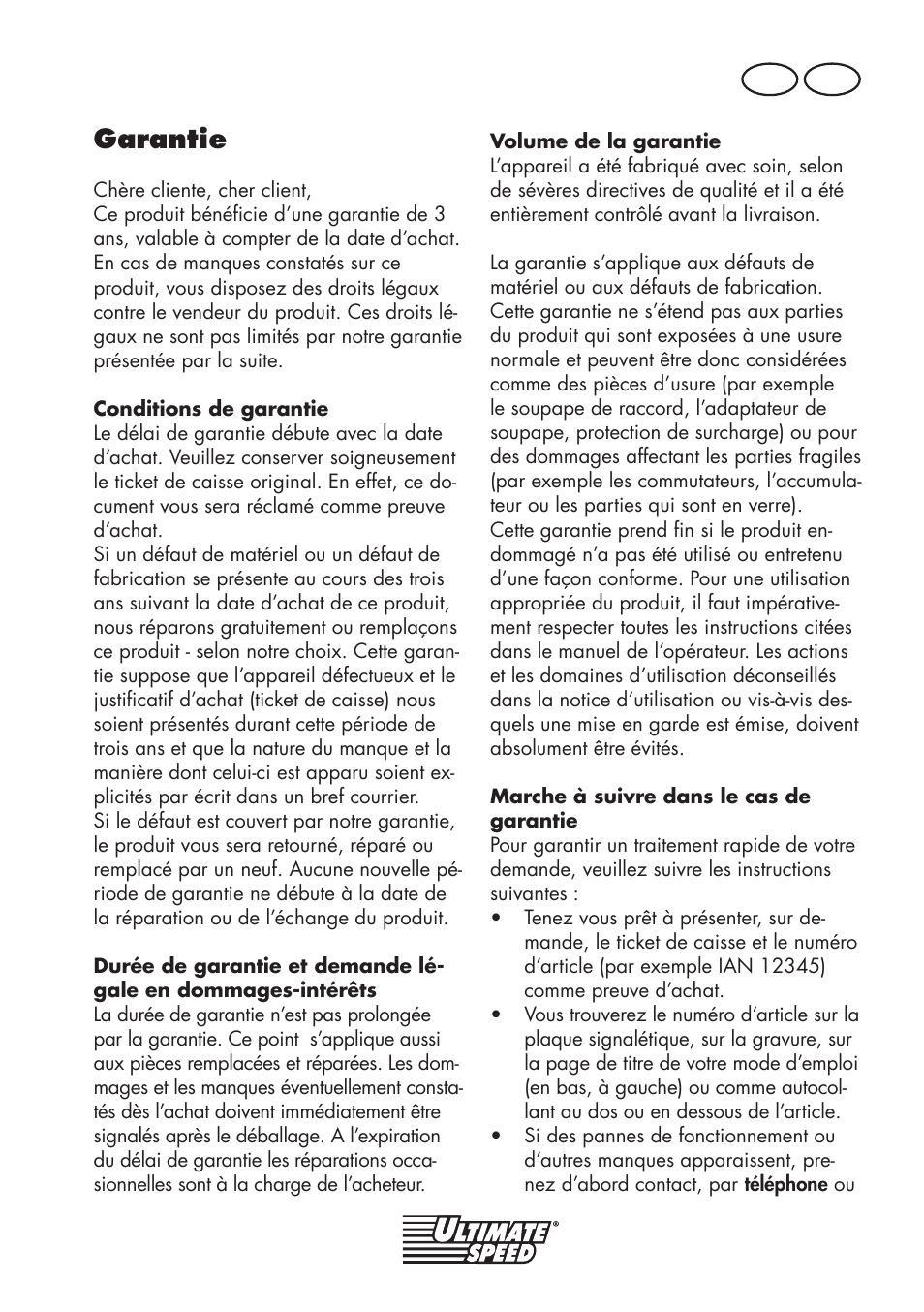 Garantie, Fr ch | Ultimate Speed UMK 10 A1 User Manual | Page 19 / 50