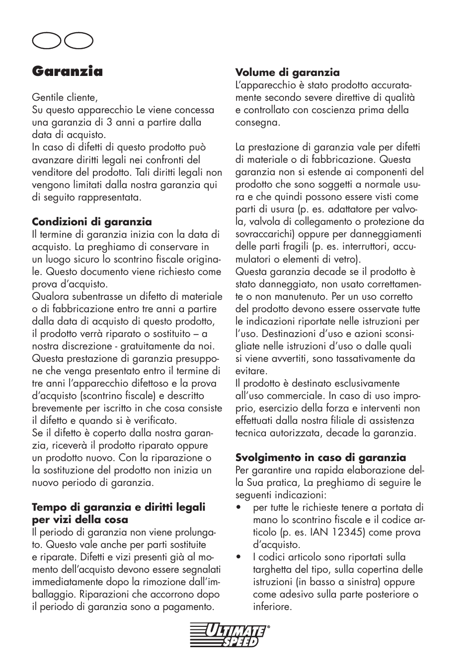 Garanzia, It ch | Ultimate Speed UMK 10 A1 User Manual | Page 28 / 50