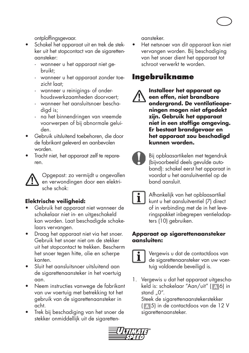 Ingebruikname | Ultimate Speed UMK 10 A1 User Manual | Page 33 / 50
