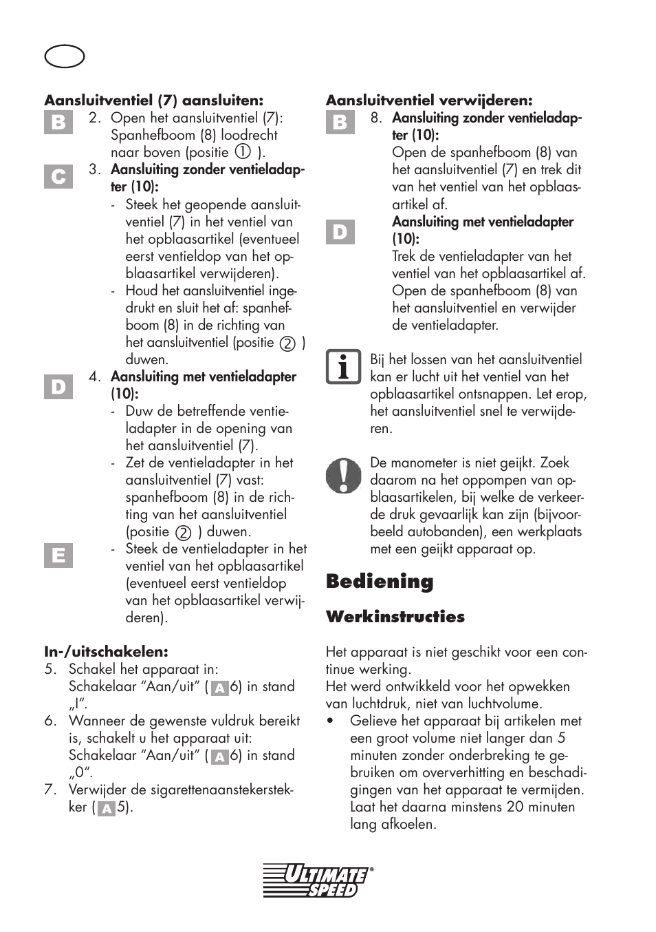 Bediening | Ultimate Speed UMK 10 A1 User Manual | Page 34 / 50