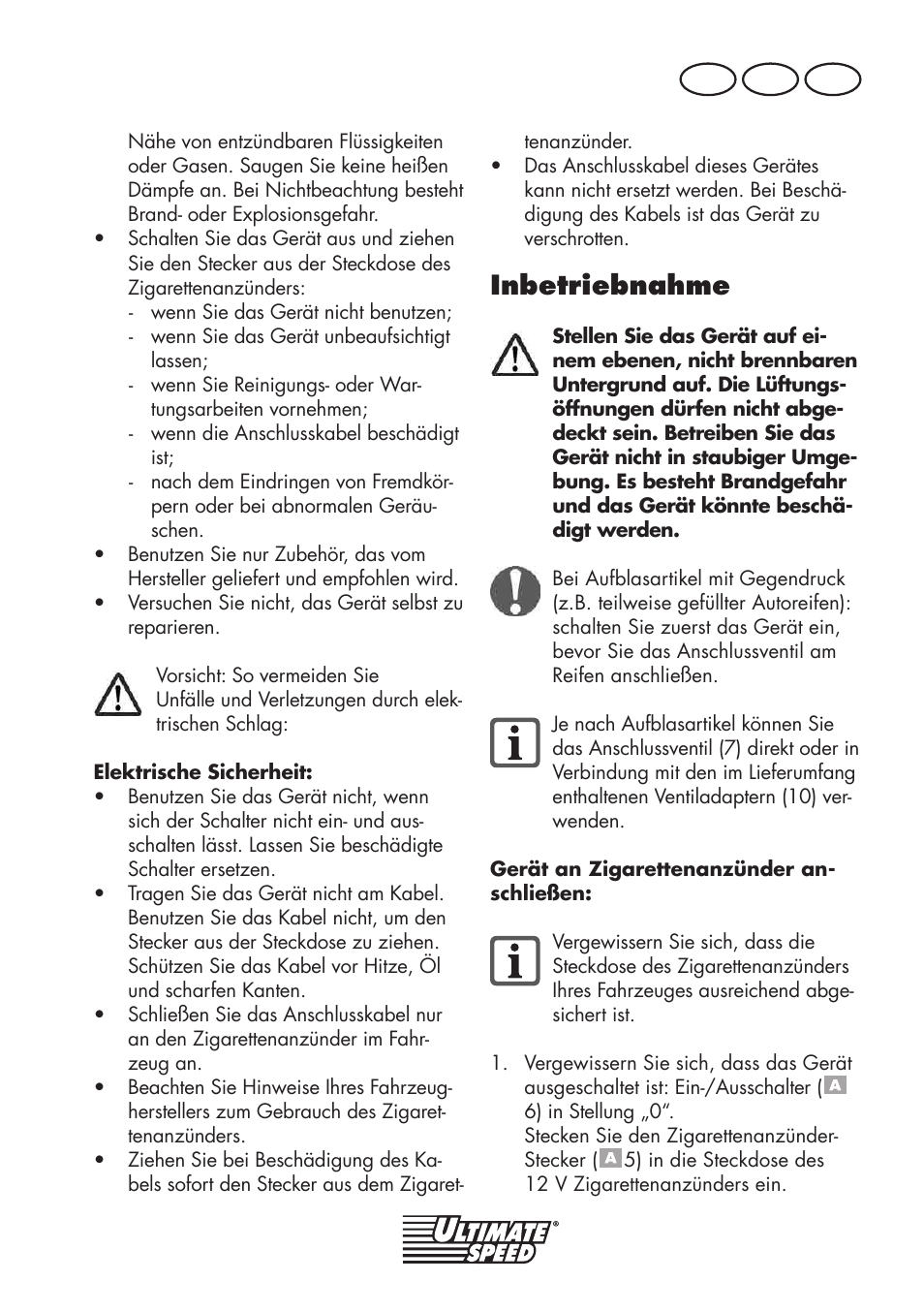 Inbetriebnahme, De at ch | Ultimate Speed UMK 10 A1 User Manual | Page 7 / 50