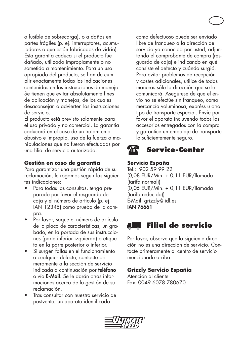 Service-center, Filial de servicio | Ultimate Speed UMK 10 A1 User Manual | Page 11 / 38