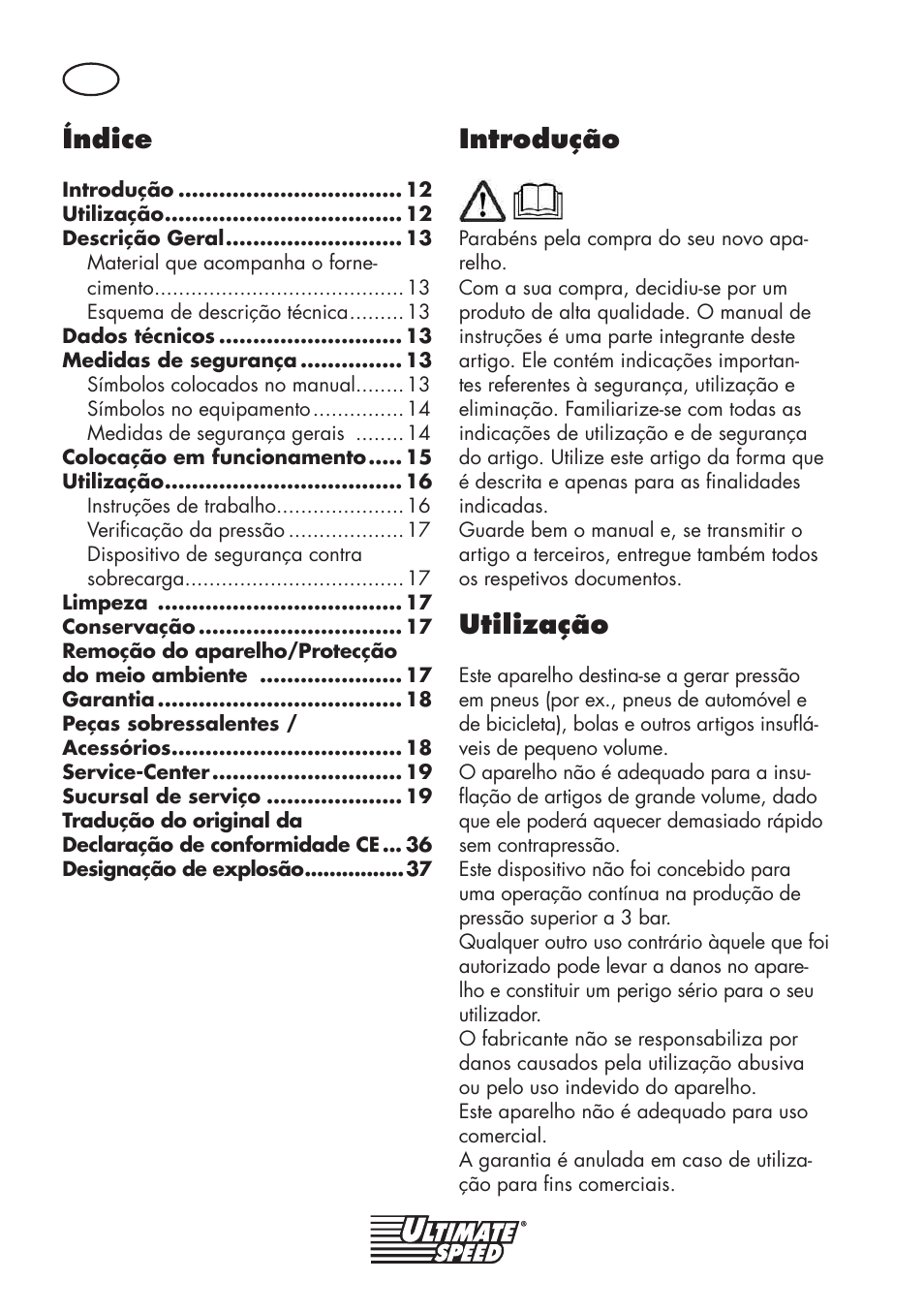 Índice, Introdução, Utilização | Ultimate Speed UMK 10 A1 User Manual | Page 12 / 38