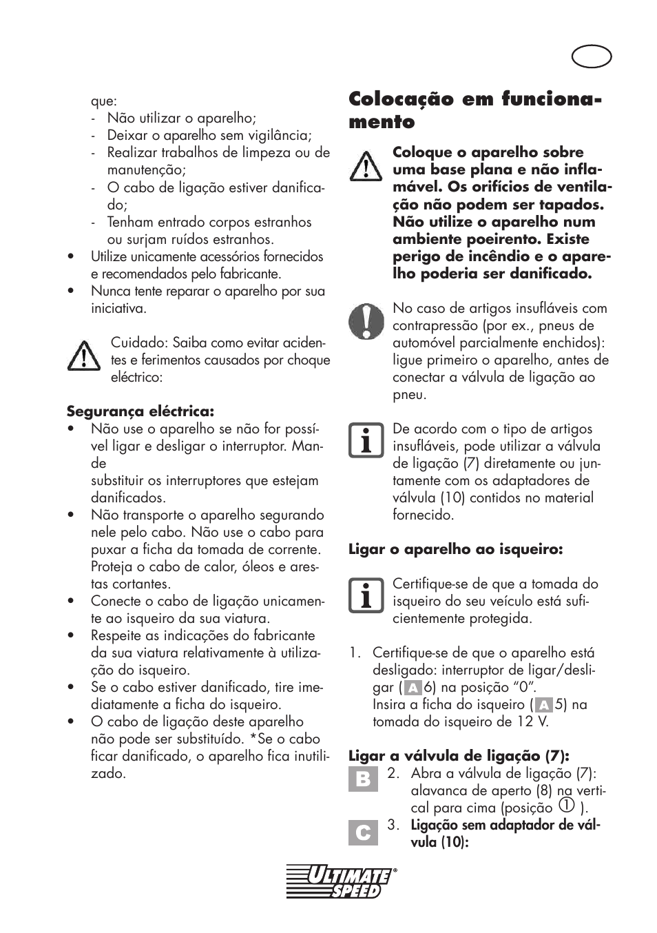 Colocação em funciona- mento | Ultimate Speed UMK 10 A1 User Manual | Page 15 / 38