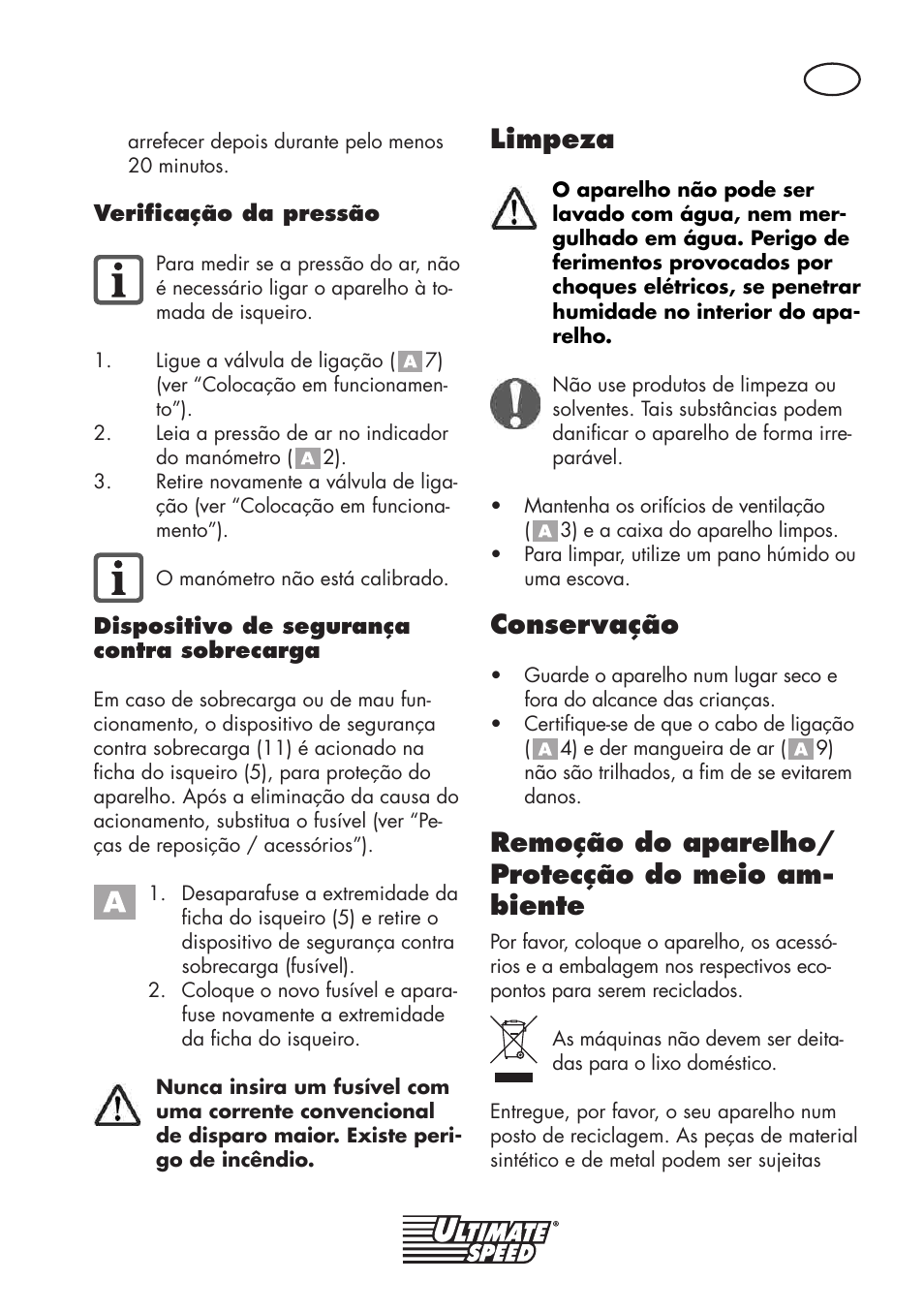 Limpeza, Conservação, Remoção do aparelho/ protecção do meio am- biente | Ultimate Speed UMK 10 A1 User Manual | Page 17 / 38