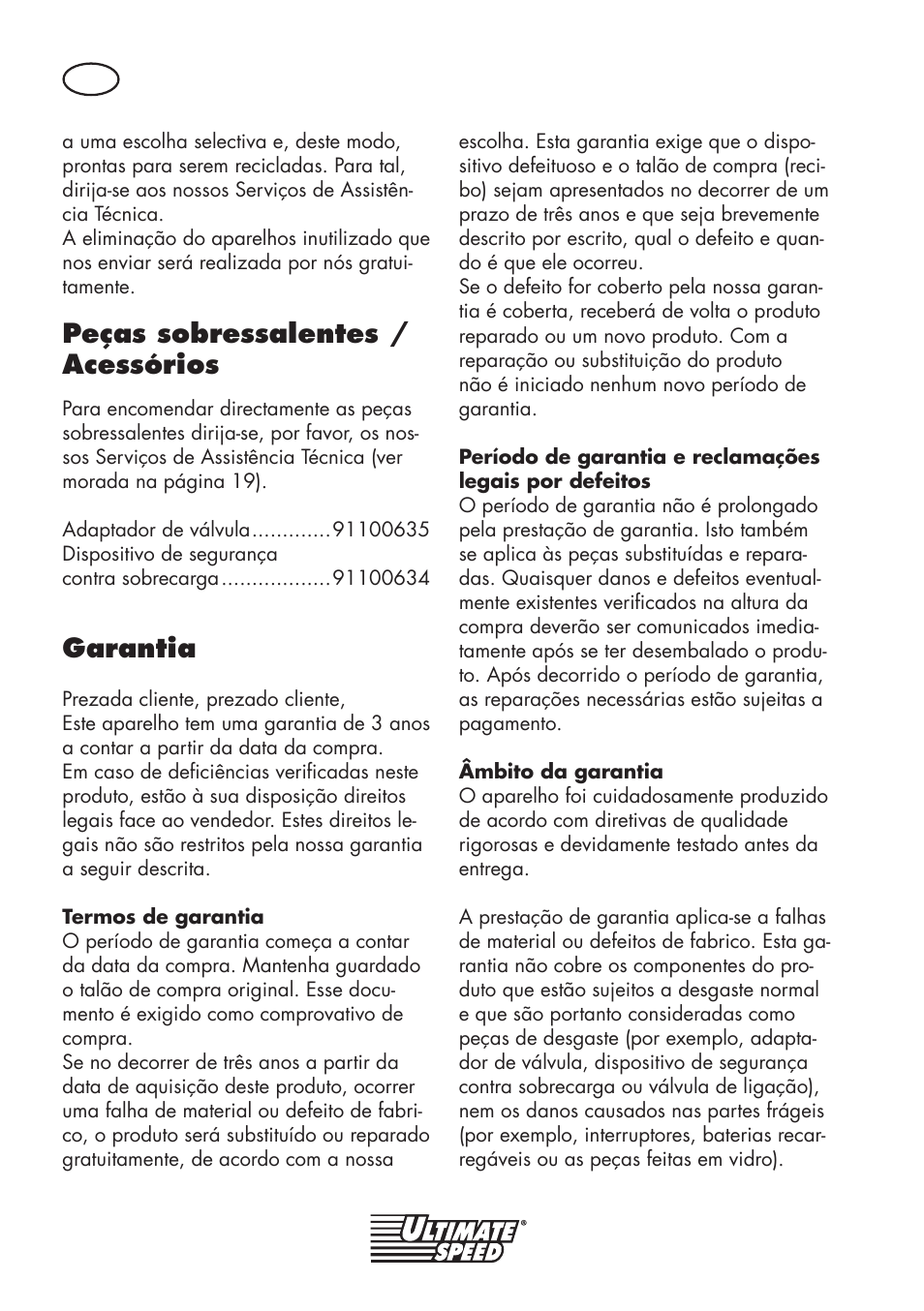 Peças sobressalentes / acessórios, Garantia | Ultimate Speed UMK 10 A1 User Manual | Page 18 / 38