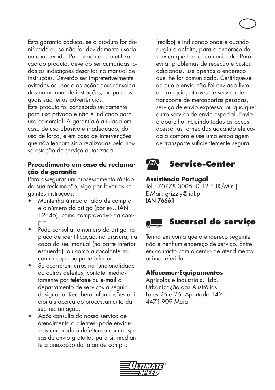 Service-center, Sucursal de serviço | Ultimate Speed UMK 10 A1 User Manual | Page 19 / 38