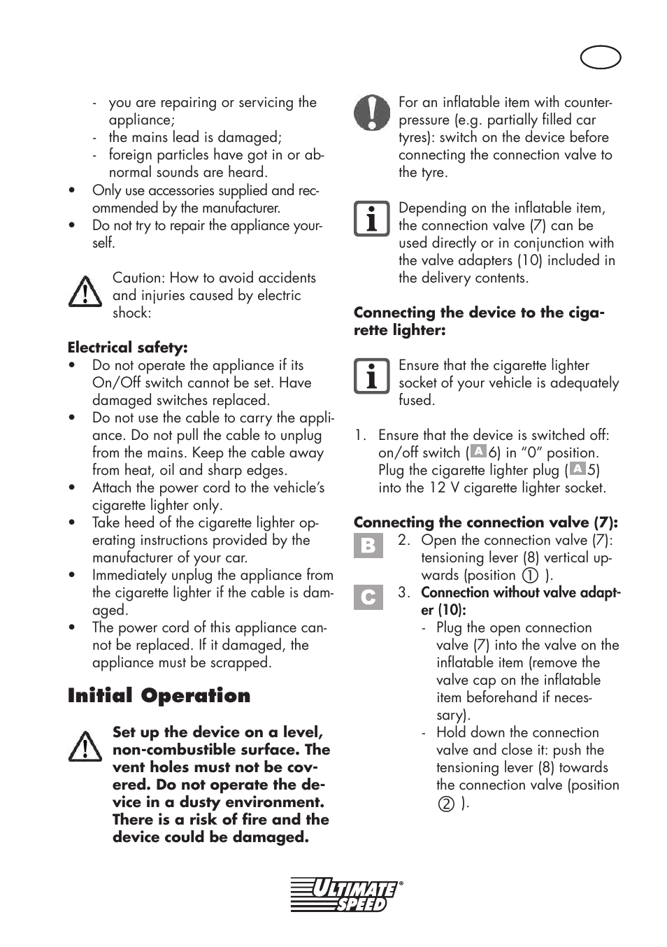 Initial operation | Ultimate Speed UMK 10 A1 User Manual | Page 23 / 38