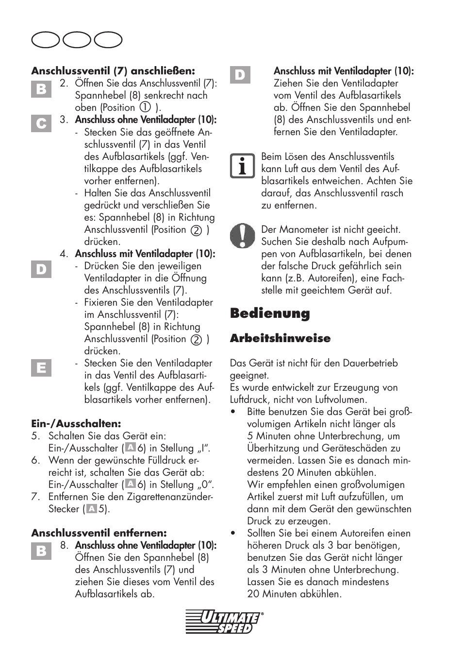 Bedienung, De at ch | Ultimate Speed UMK 10 A1 User Manual | Page 32 / 38