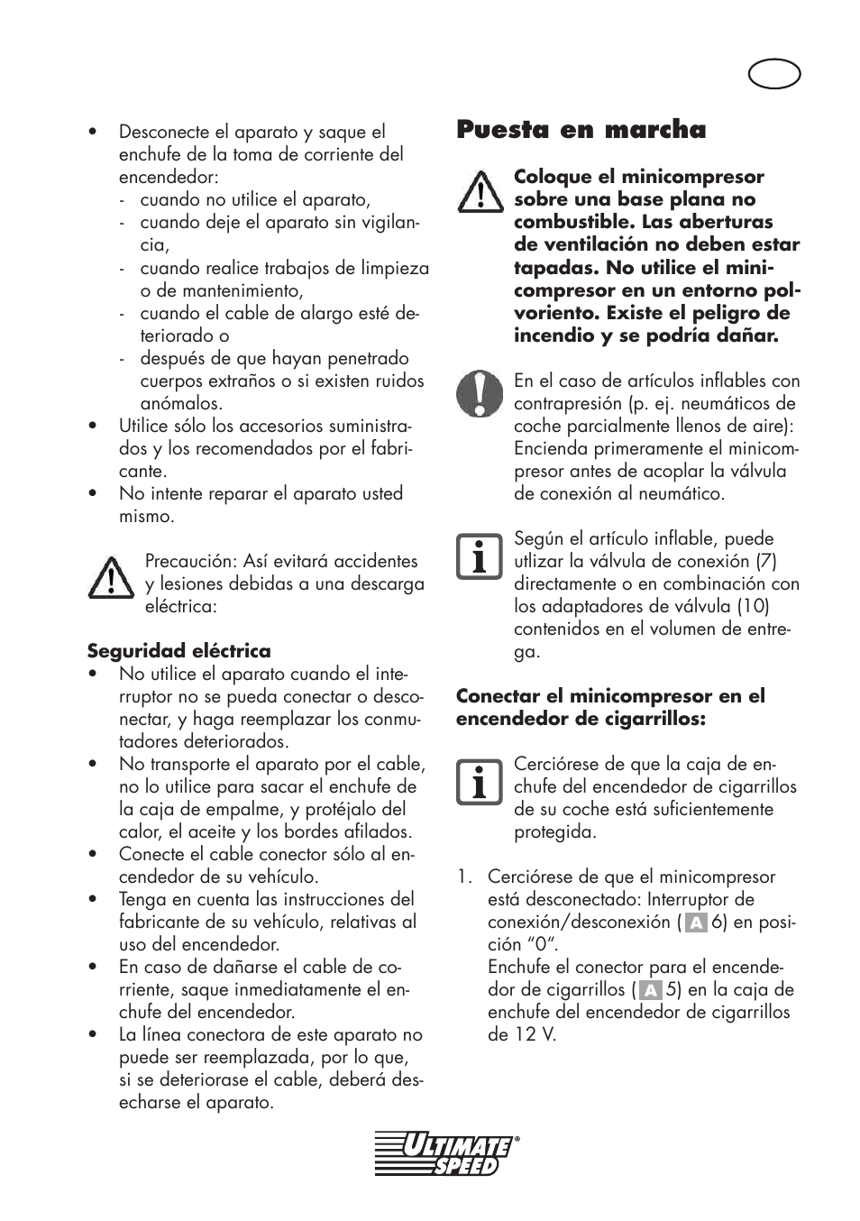 Puesta en marcha | Ultimate Speed UMK 10 A1 User Manual | Page 7 / 38
