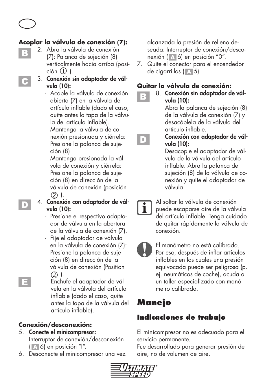 Manejo | Ultimate Speed UMK 10 A1 User Manual | Page 8 / 38