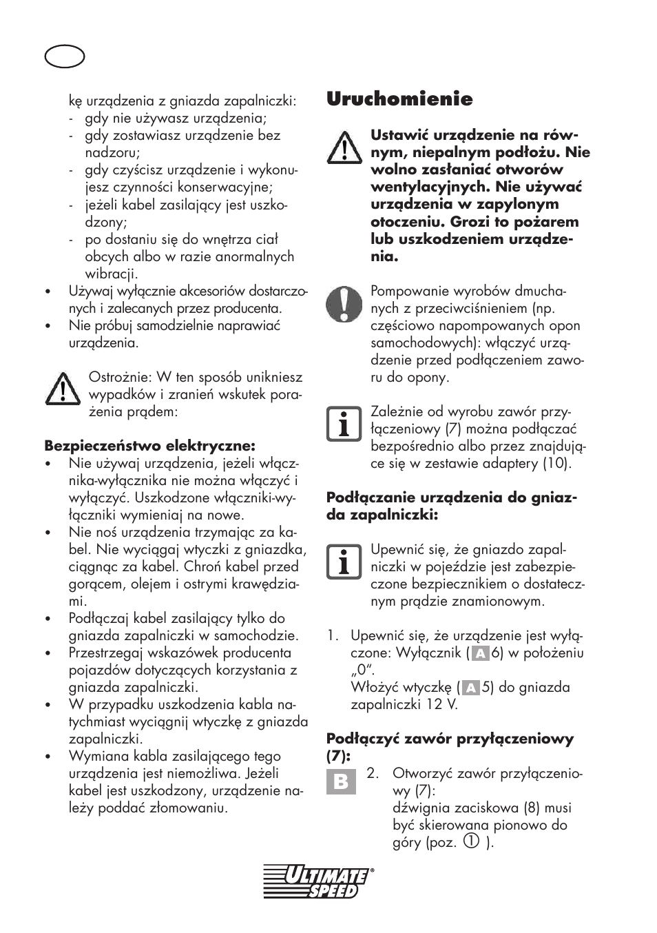 Uruchomienie | Ultimate Speed UMK 10 A1 User Manual | Page 16 / 58