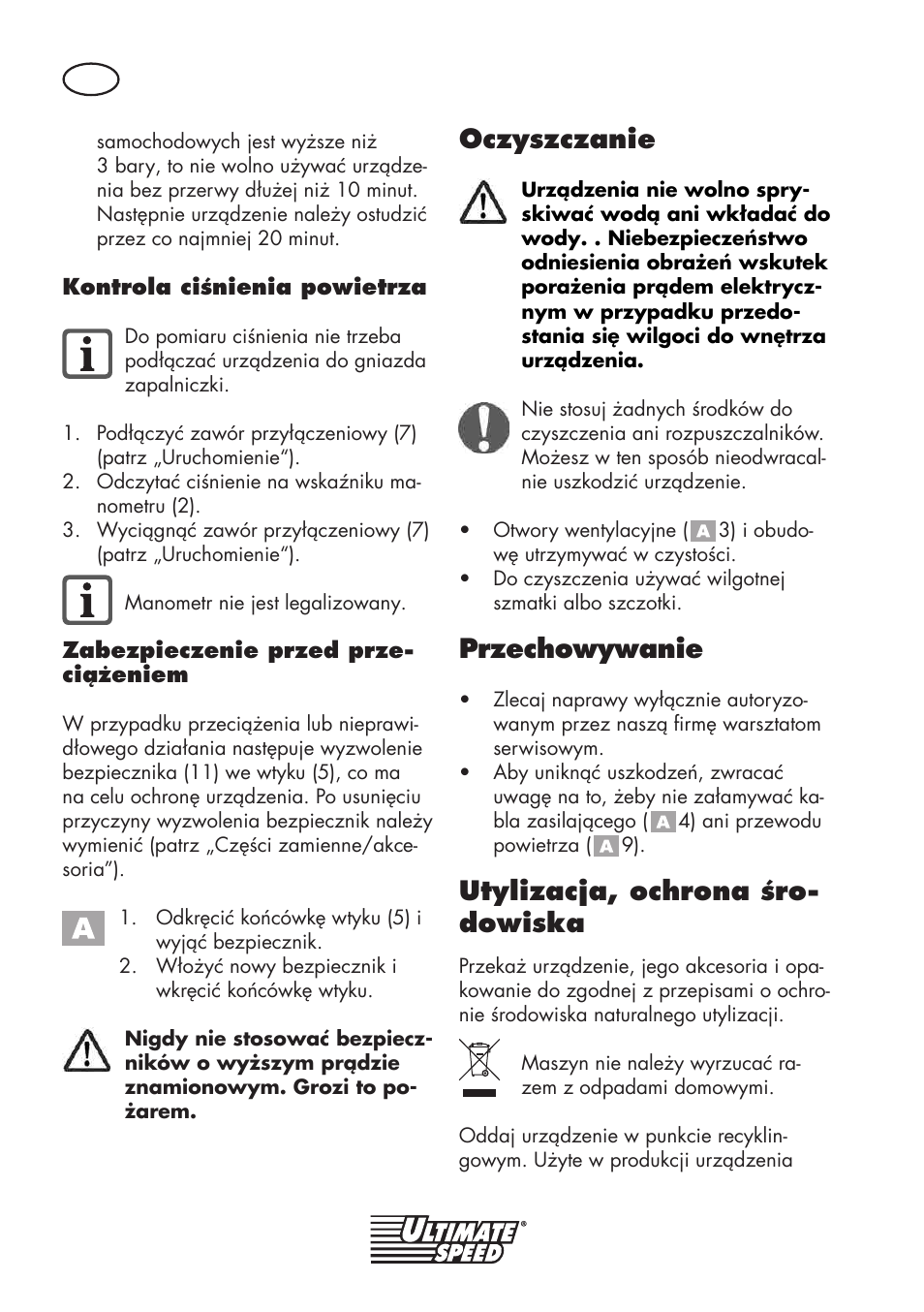 Oczyszczanie, Przechowywanie, Utylizacja, ochrona śro- dowiska | Ultimate Speed UMK 10 A1 User Manual | Page 18 / 58