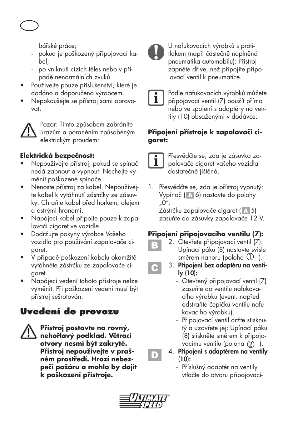 Uvedení do provozu | Ultimate Speed UMK 10 A1 User Manual | Page 32 / 58
